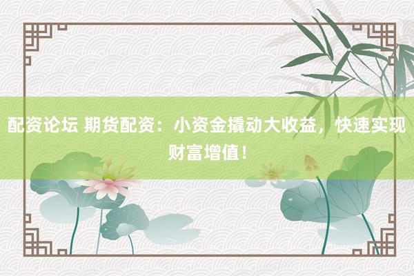 配资论坛 期货配资：小资金撬动大收益，快速实现财富增值！