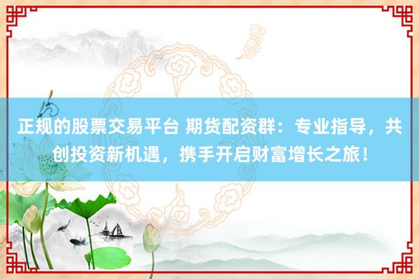 正规的股票交易平台 期货配资群：专业指导，共创投资新机遇，携手开启财富增长之旅！
