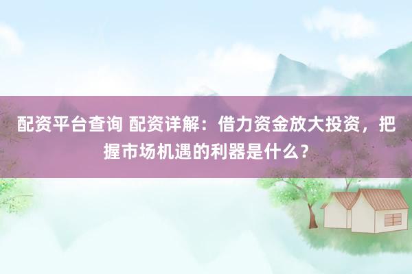 配资平台查询 配资详解：借力资金放大投资，把握市场机遇的利器是什么？