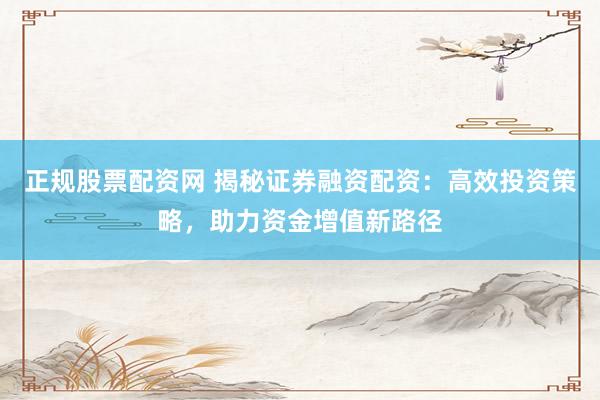 正规股票配资网 揭秘证券融资配资：高效投资策略，助力资金增值新路径