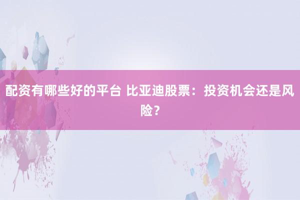 配资有哪些好的平台 比亚迪股票：投资机会还是风险？