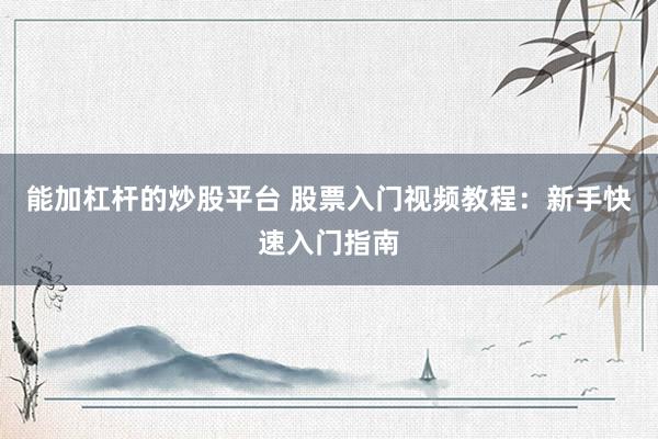 能加杠杆的炒股平台 股票入门视频教程:新手快速入门指南
