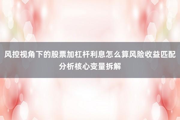 风控视角下的股票加杠杆利息怎么算风险收益匹配分析核心变量拆解
