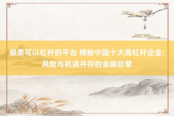 股票可以杠杆的平台 揭秘中国十大高杠杆企业：风险与机遇并存的金融巨擘